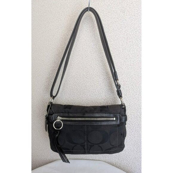 Coach Chelsea Signature Flap Convertible Shoulder/Crossbody Bag Canvas Black Y2K - Picture 2 of 12